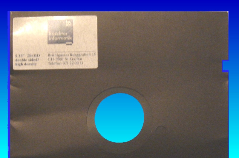 A 2S HD floppy disk ready for transfer. This one was from Germany and 5.25 inch in size.