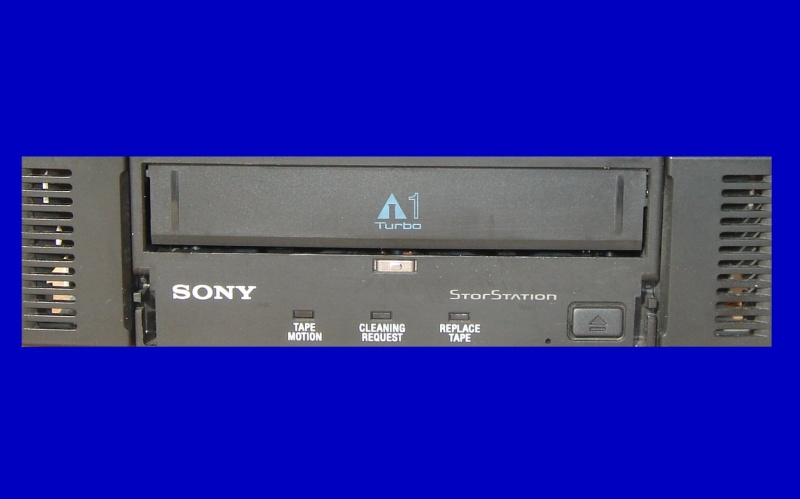 An AIT tape drive used to transfer data files back to hard drives or USB disks. This particular drive is made by Sony and accepts AIT Turbo, AIT-E, AIT1 AIT2 and AIT3 cartridges.