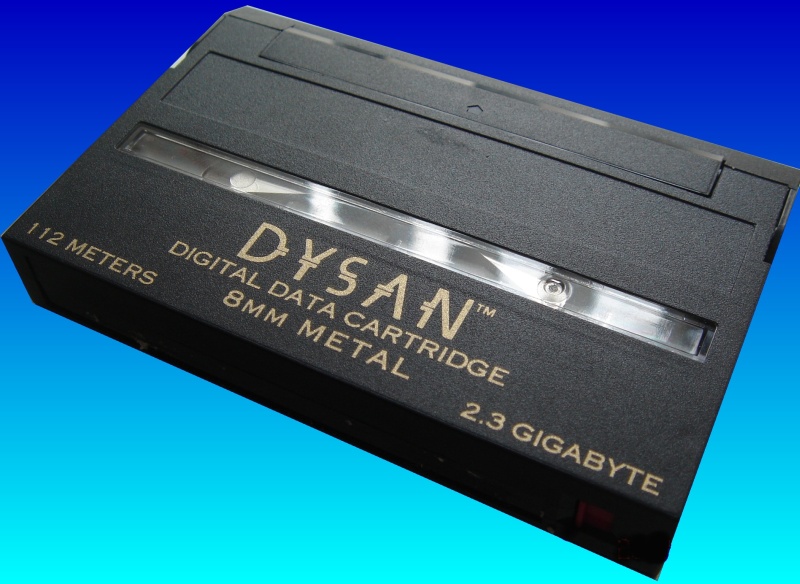 A Dysan Exabyte Mammoth 8mm tape used on a Sun Solaris. The software used to back data up to the tape was unknown but we managed to read the low level data to work out it was saved using ufs-dump facility. So we used ufs-restore to extract the files to USB hard drive and DVD. 