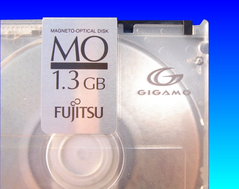 A close up of Gigamo disk by Fujitsu. This 1.3gb disk needed the stroed files transferring to CD.
