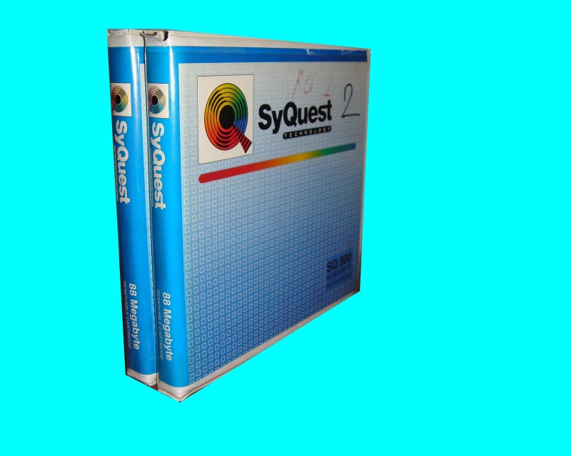 A pair of Syquest Disks that needed their data transferred to CD.