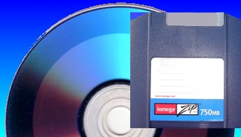 A CD and Zip Drive shown together ready for transfer of files and data.