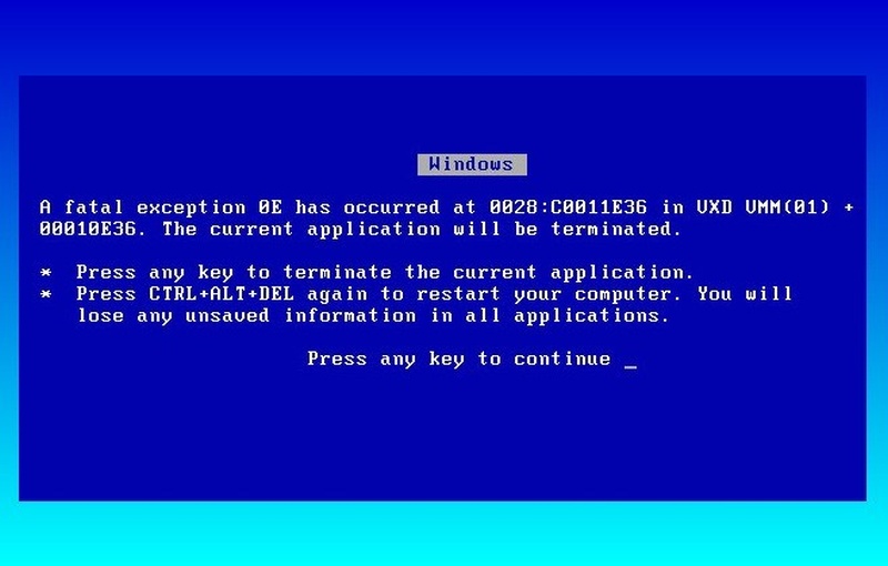 The BSOD blue screen of death is shown and occurs in Windows when it crashes and needs data recovering.