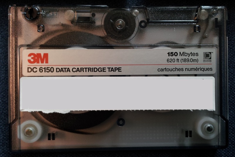 A DC6150 cartridge that stored files from a Unix using tar backup archive software.