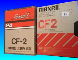 CF2 Amstrad Maxell Disks undergoing file transfer. Disks by Amsoft and Maxell are shown for the Amstrad PCW and CPC