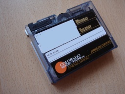An HP Colorado backup tape that was used in Tracker Jumbo and Surestor cassette drives. These were re-badged QIC Mini-Cartridge with capacity 250mb and 680mb and can be read to USB, CD, DVD or hard drive.