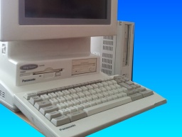 The Panasonic KV-Fxx series Electronic Filing System pictured with its 3.5 128MB MO (magneto Optical) disk drive, Floppy drive and external 5.25 Optical Disk Drive.