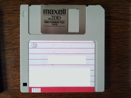 A 3.5 inch floppy disk taken from an old Panasonic Word Processor. The disk was a 720kb low / double density which was formatted as a single sided 360kb disk in the Panasonic typewriter.